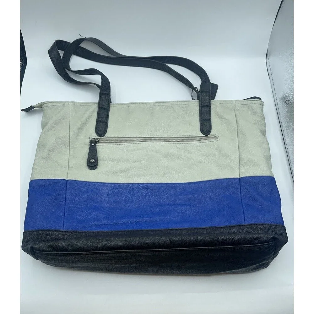 CLARKS Women's Over the Shoulder Tri-Color Laptop Tote - Cream, Blue, Black